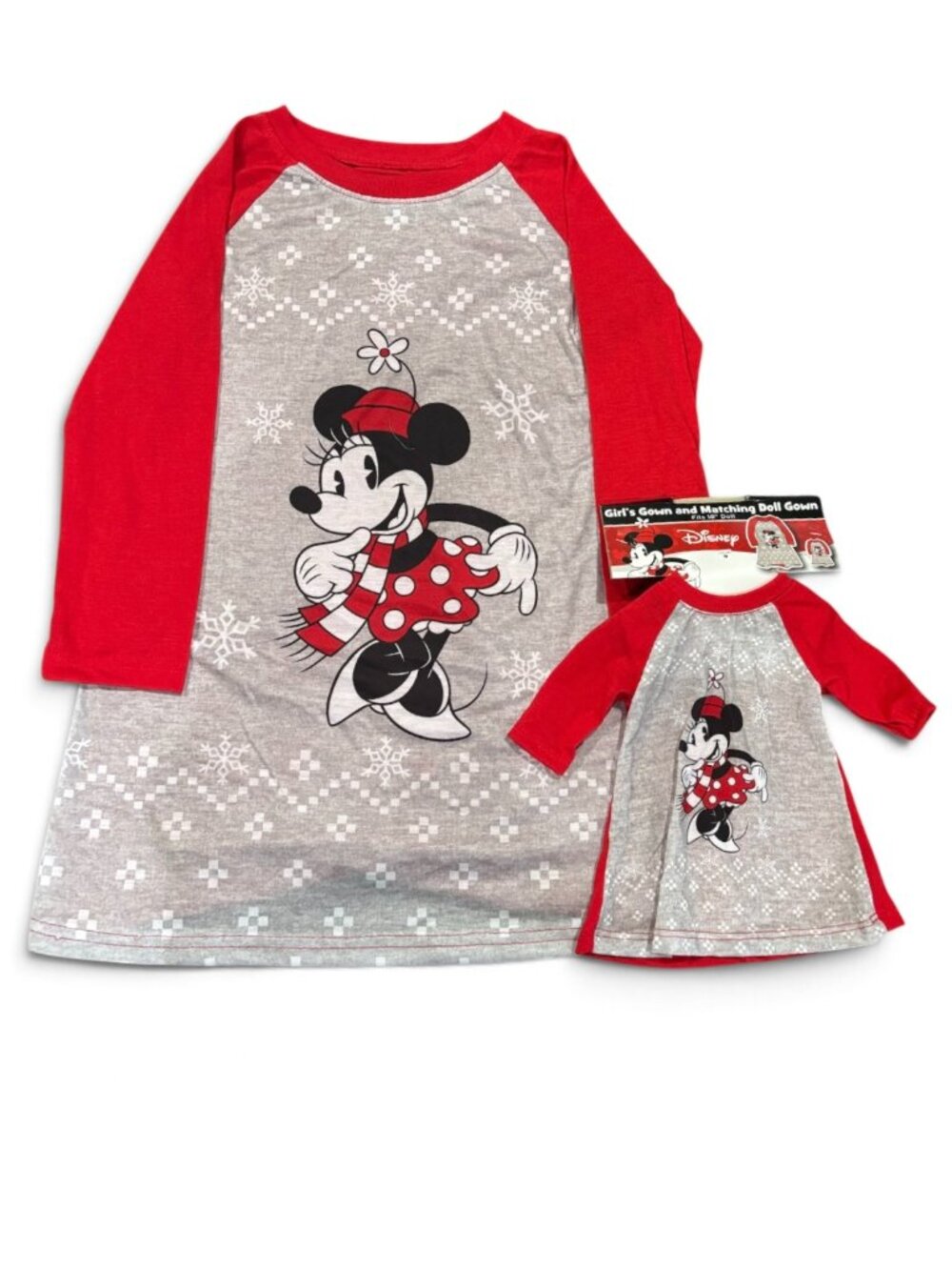 NWT Disney Minnie Mouse Girls Christmas Nightgown & Matching Doll Gown